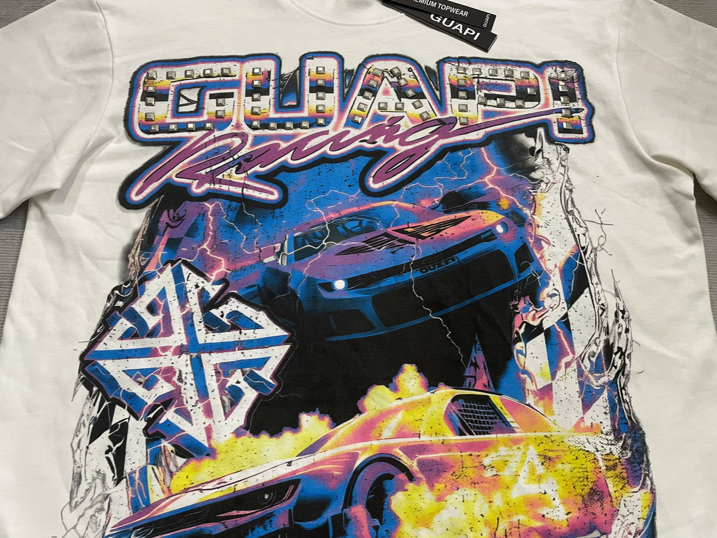 New GUAPI Printed and hotfix rhinestone retro with Washed Oversized 100% cotton Men Women T-shirts Y2K adolescent Fashion T-shirt