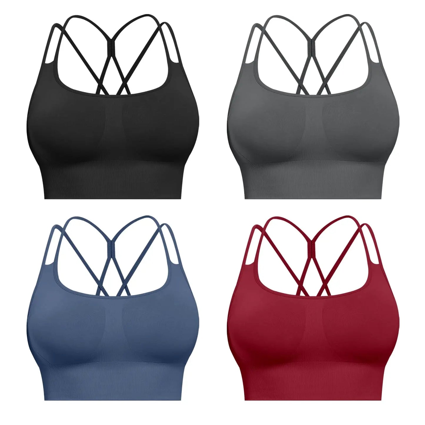 Sports Bras for Women, 4 Packs Padded High Support Workout Yoga Seamless Criss-Cross Racerback Bras