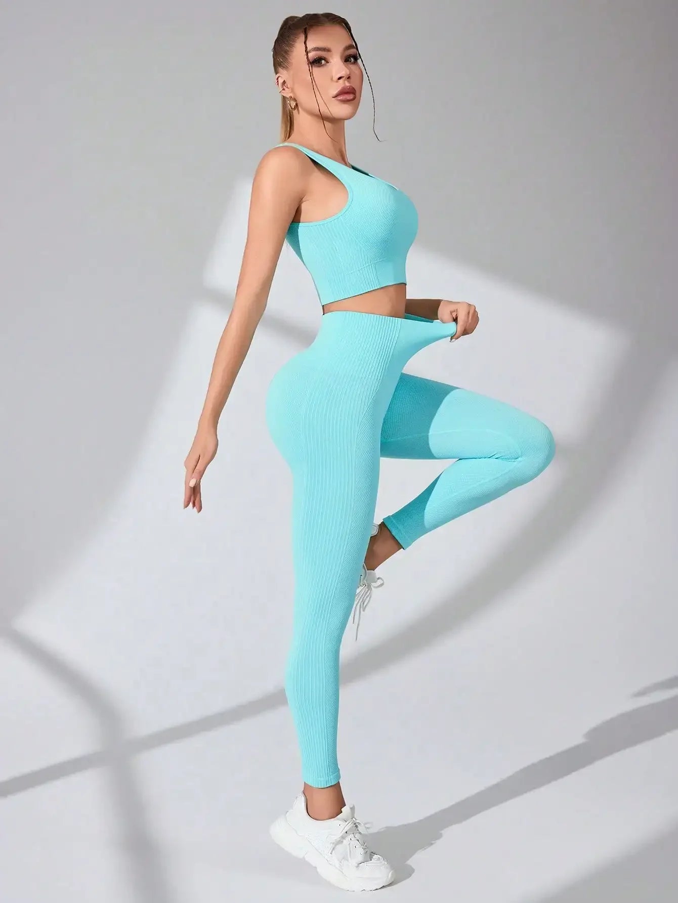 Women's Seamless Yoga 2 Piece Workout Set Cross Strap Bra