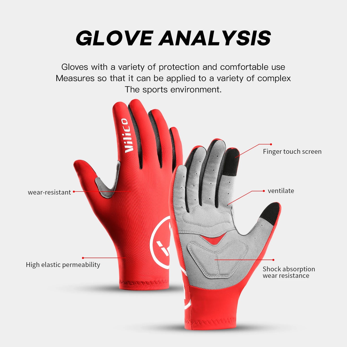 Vilico Professional Outdoor Cycling Gloves With Sensitive Touch Screen Shock Absorption Anti Slip Wear-resistant Riding Gloves