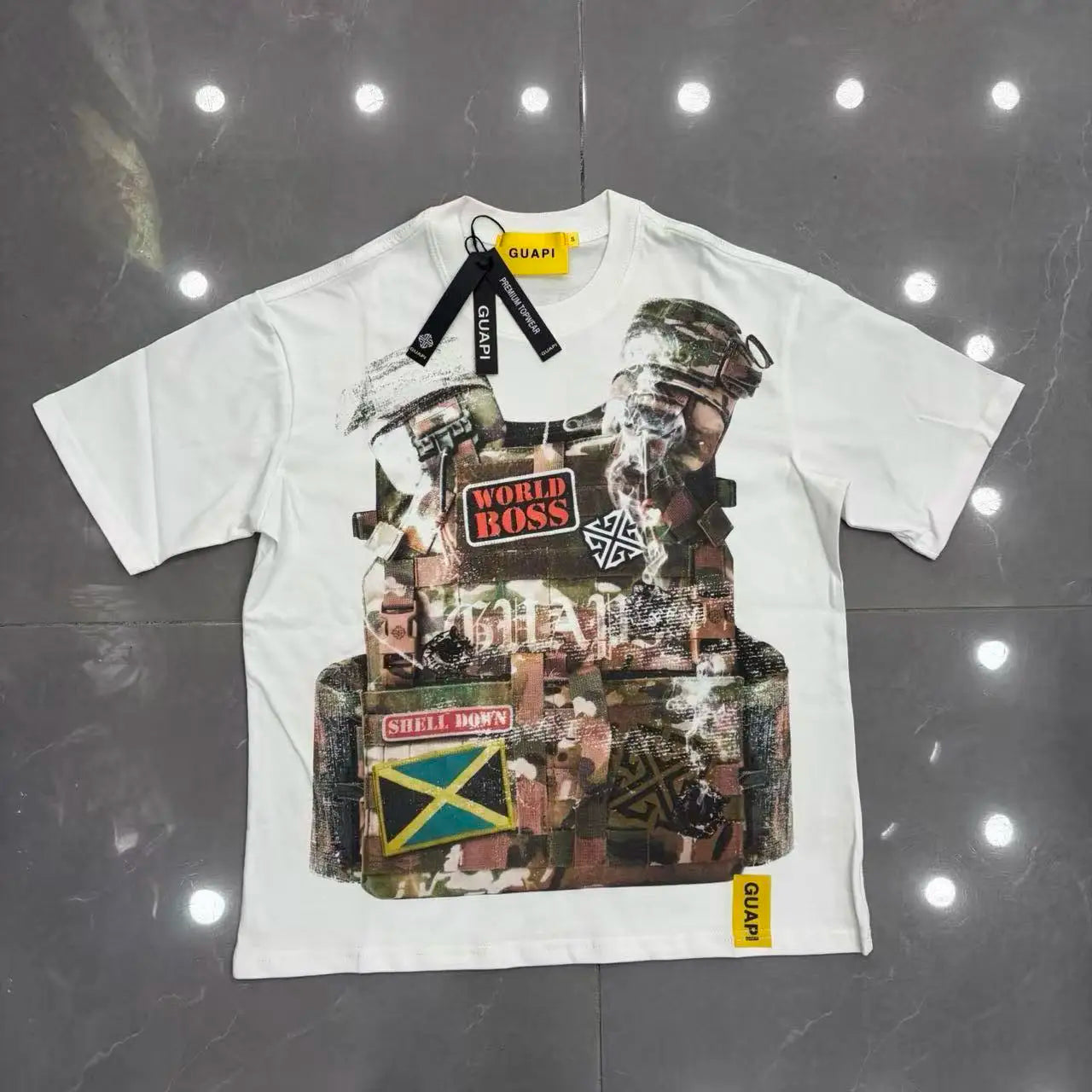 New GUAPI Printed and hotfix rhinestone retro with Washed Oversized 100% cotton Men Women T-shirts Y2K adolescent Fashion T-shirt