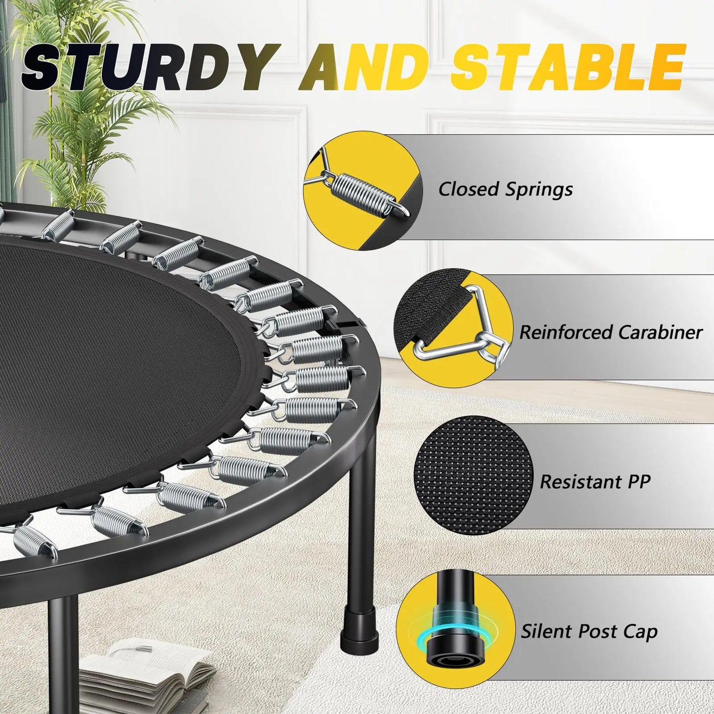 Premium Adult Fitness Rebounder Trampoline With Adjustable Handle