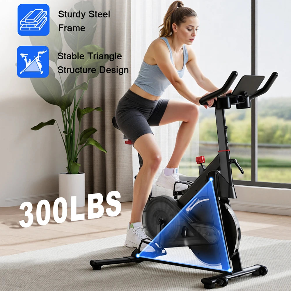 LACUFFY Magnetic Resistance Stationary Exercise Bike With Bluetooth Connectivity