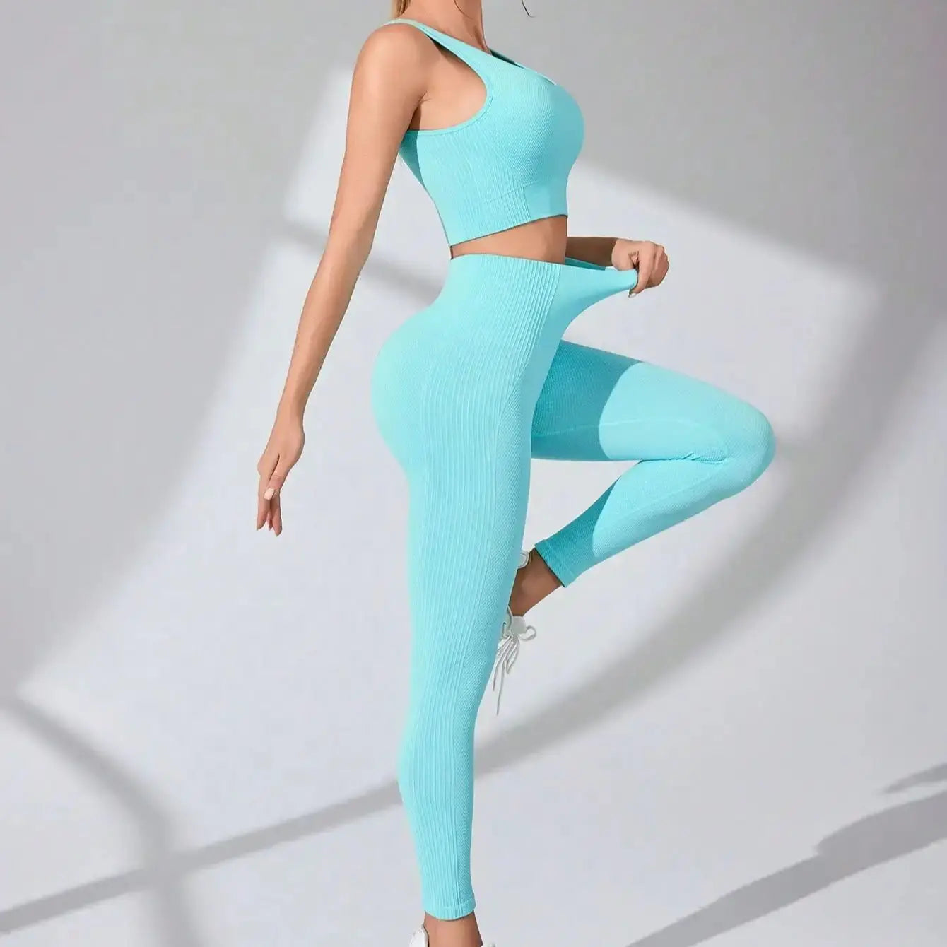 Women's Seamless Yoga 2 Piece Workout Set Cross Strap Bra