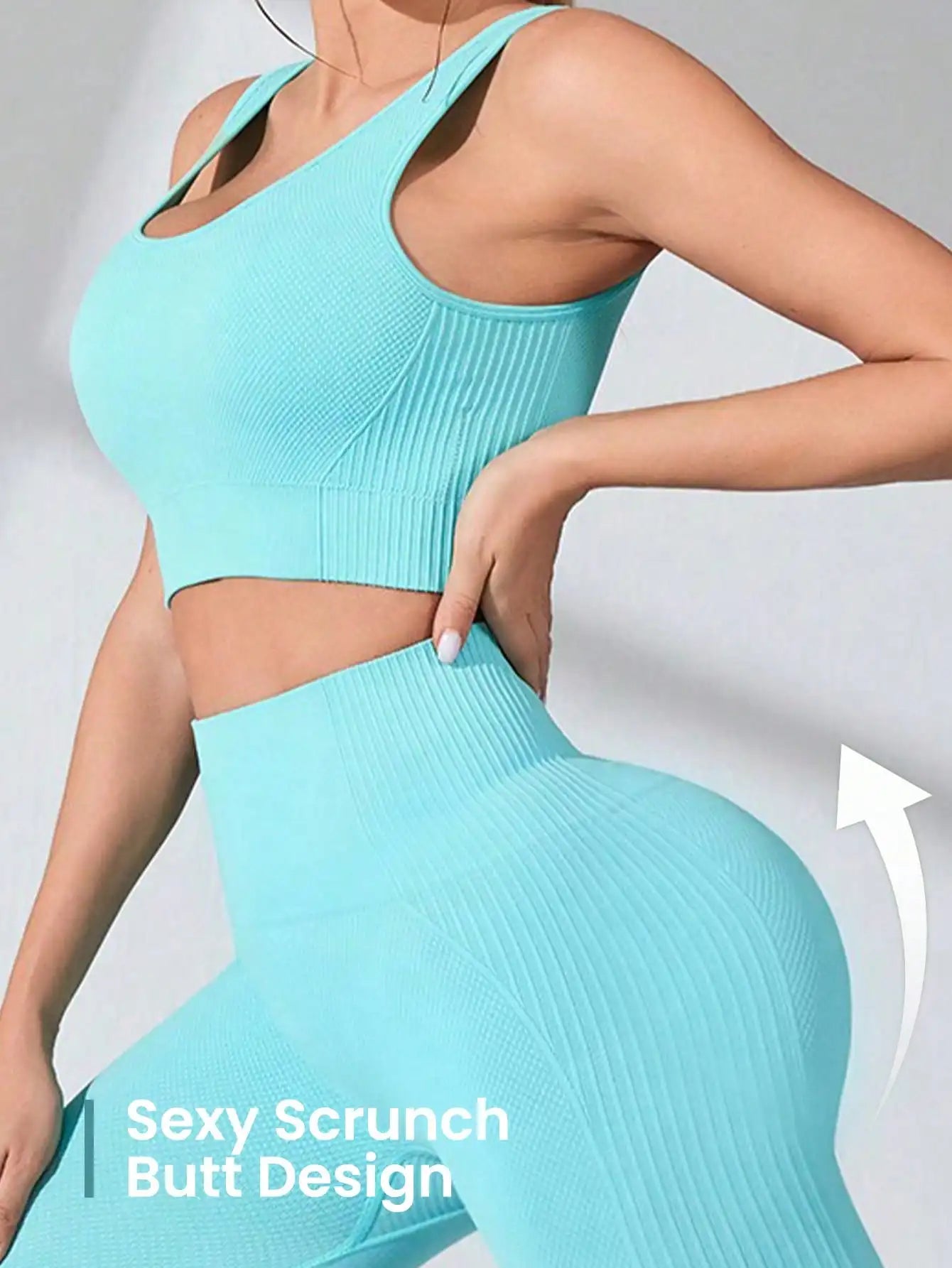 Women's Seamless Yoga 2 Piece Workout Set Cross Strap Bra