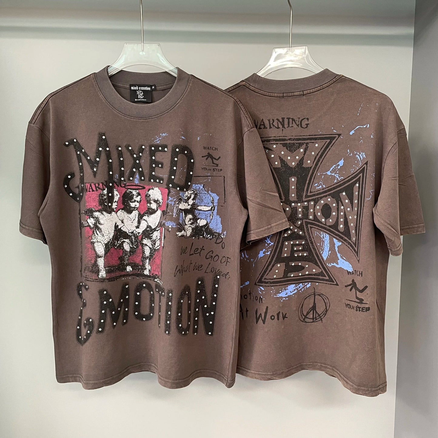 New MIXED-EMOTION Rhinestone printed pattern 100% cotton Men Women T-shirt Loose casual Shinning Diamond Tees Oversized Top