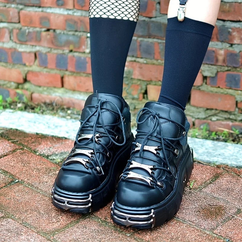 Platform Women Sneakers With Rock Metal Decoration And Punk Style