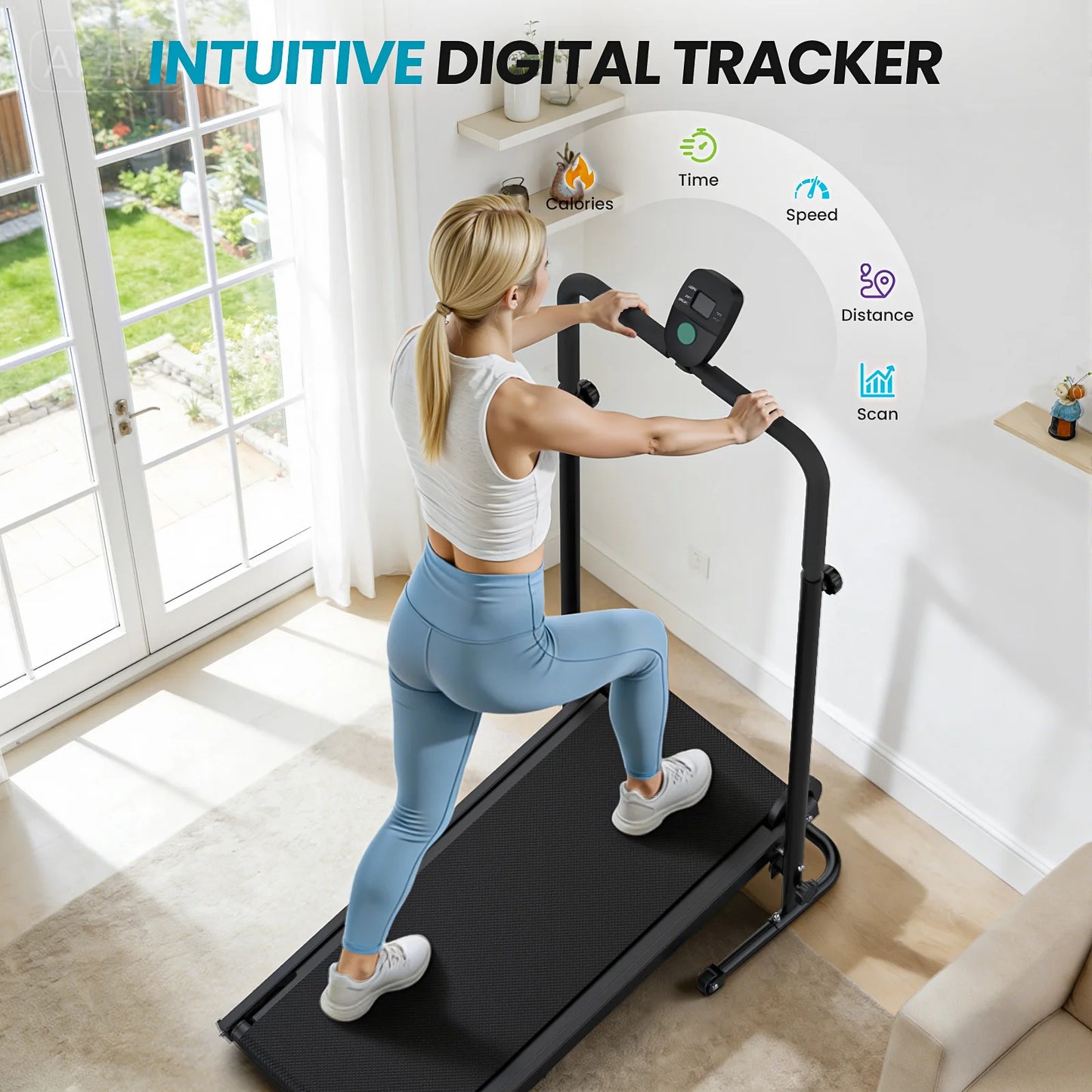 AKLUER Non-Motorized Foldable Treadmill With Dual Flywheel And Fixed Incline