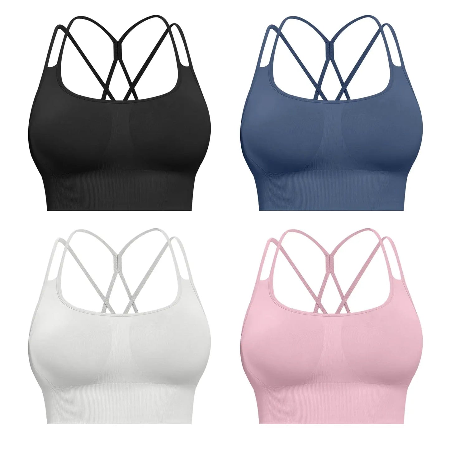 Sports Bras for Women, 4 Packs Padded High Support Workout Yoga Seamless Criss-Cross Racerback Bras