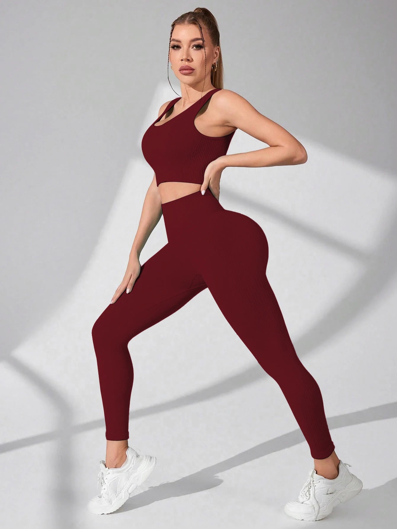 Women's Seamless Yoga 2 Piece Workout Set Cross Strap Bra