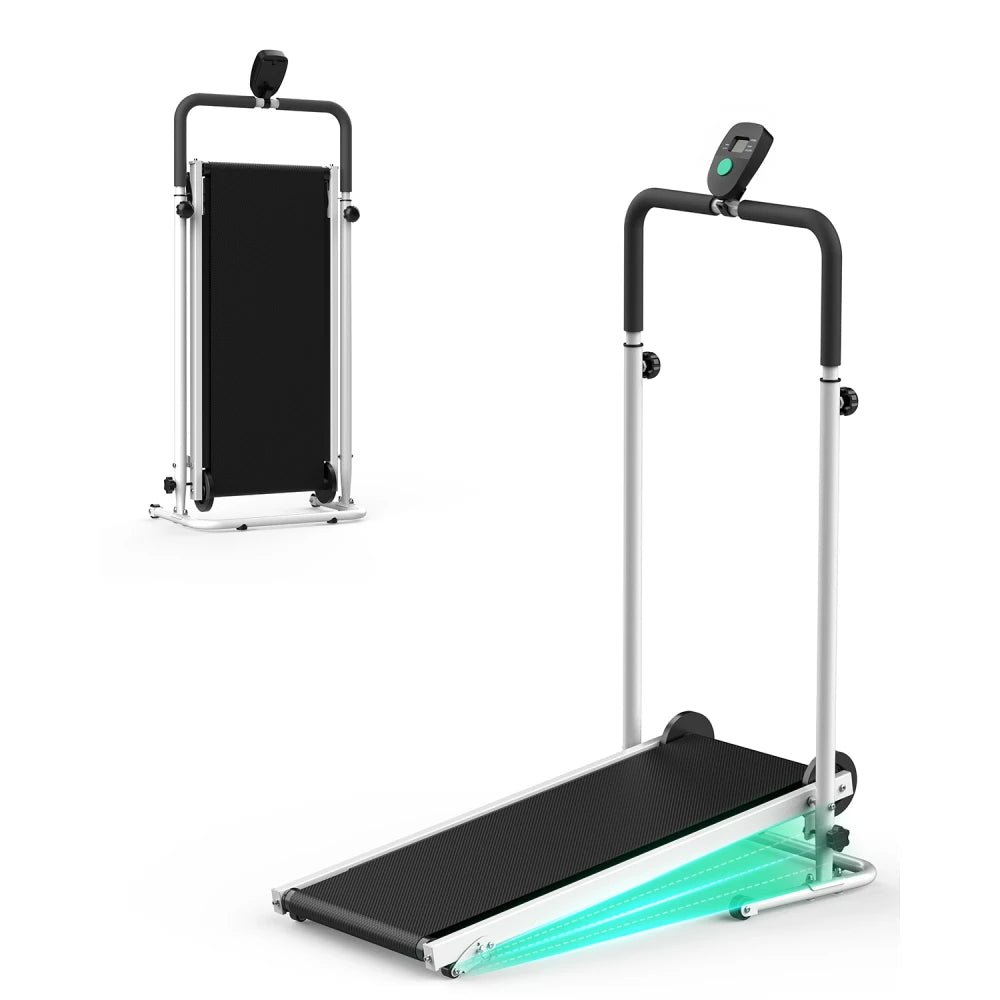 AKLUER Non-Motorized Foldable Treadmill With Dual Flywheel And Fixed Incline